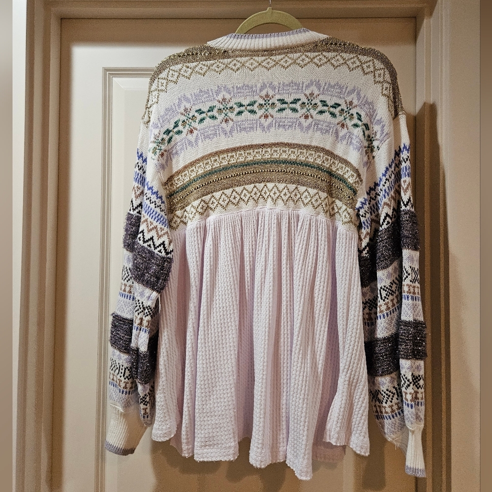Free People Cabin Fever Swit Sweater Long Sleeve Half Zip  Metallic White Sm NWT - Picture 4 of 16